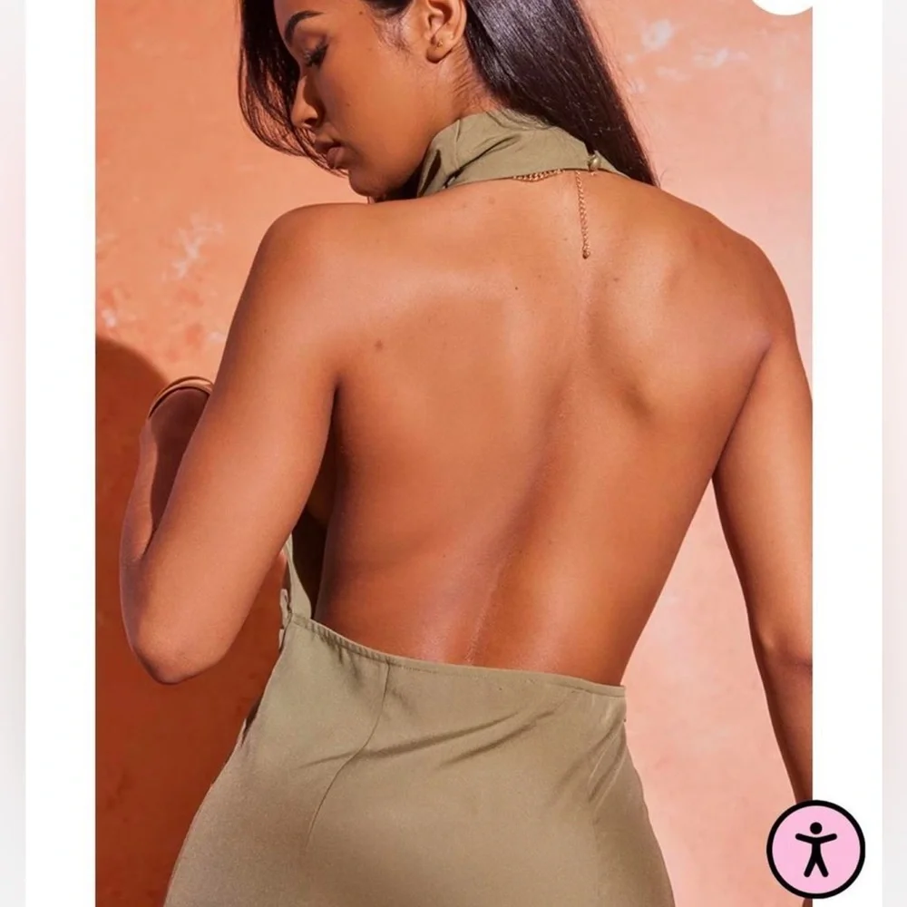 Olive green halter mini dress - Picture 2 of 4